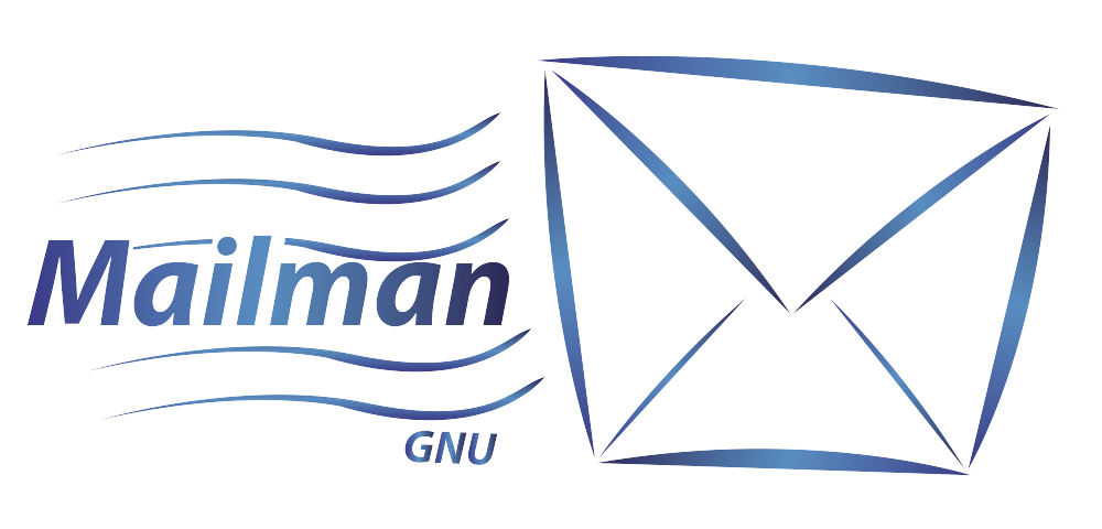 Blauw GNU Mailman-logo met een envelop